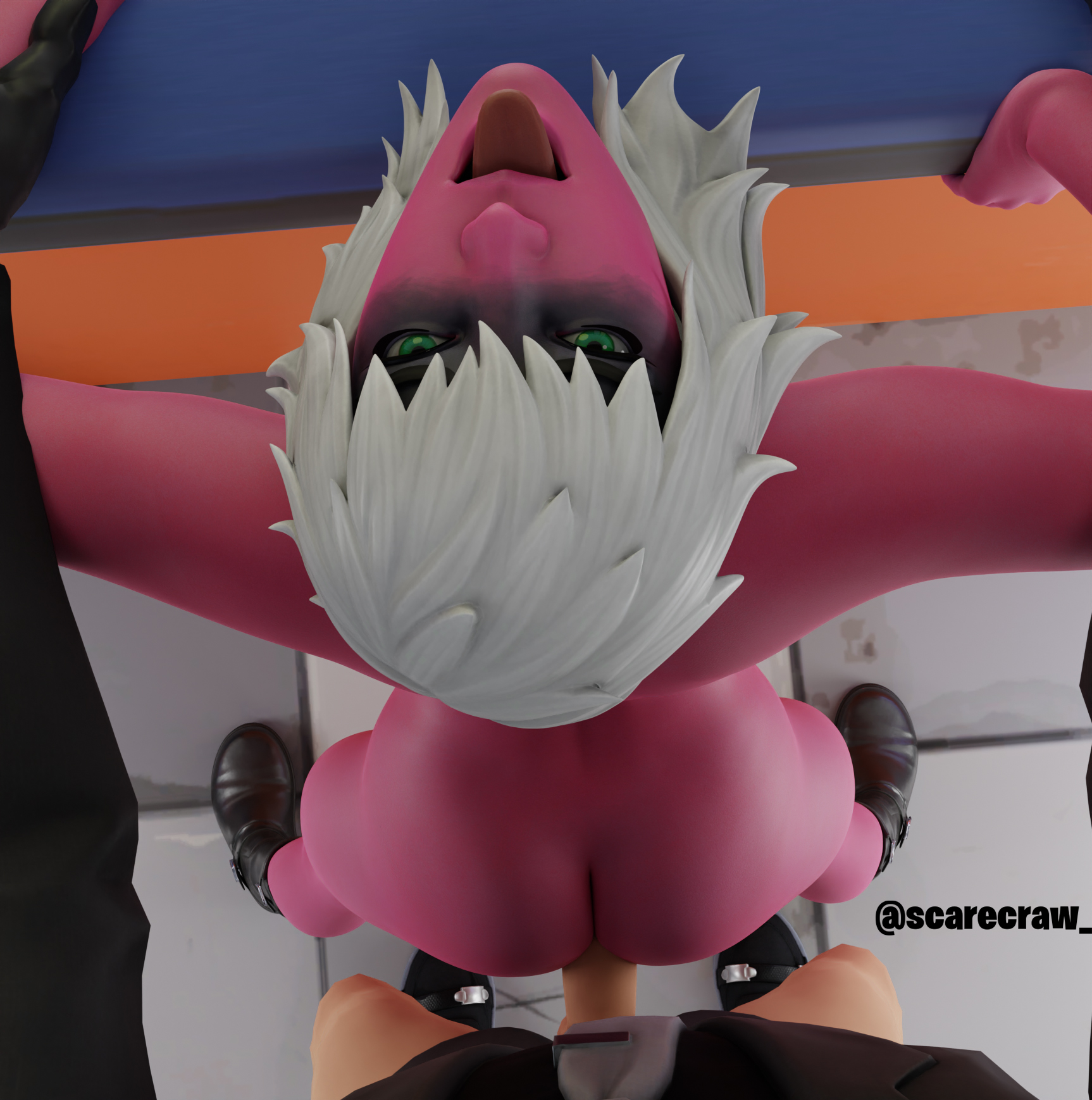 1boy, 1girls, 3d, anal, female, female focus, fortnite, from behind, harlowe (fortnite), male, penetration, pink skin, pov, scarecraw , sex, shadow enforcer, shadow henchmen, solo focus, straight, white hair