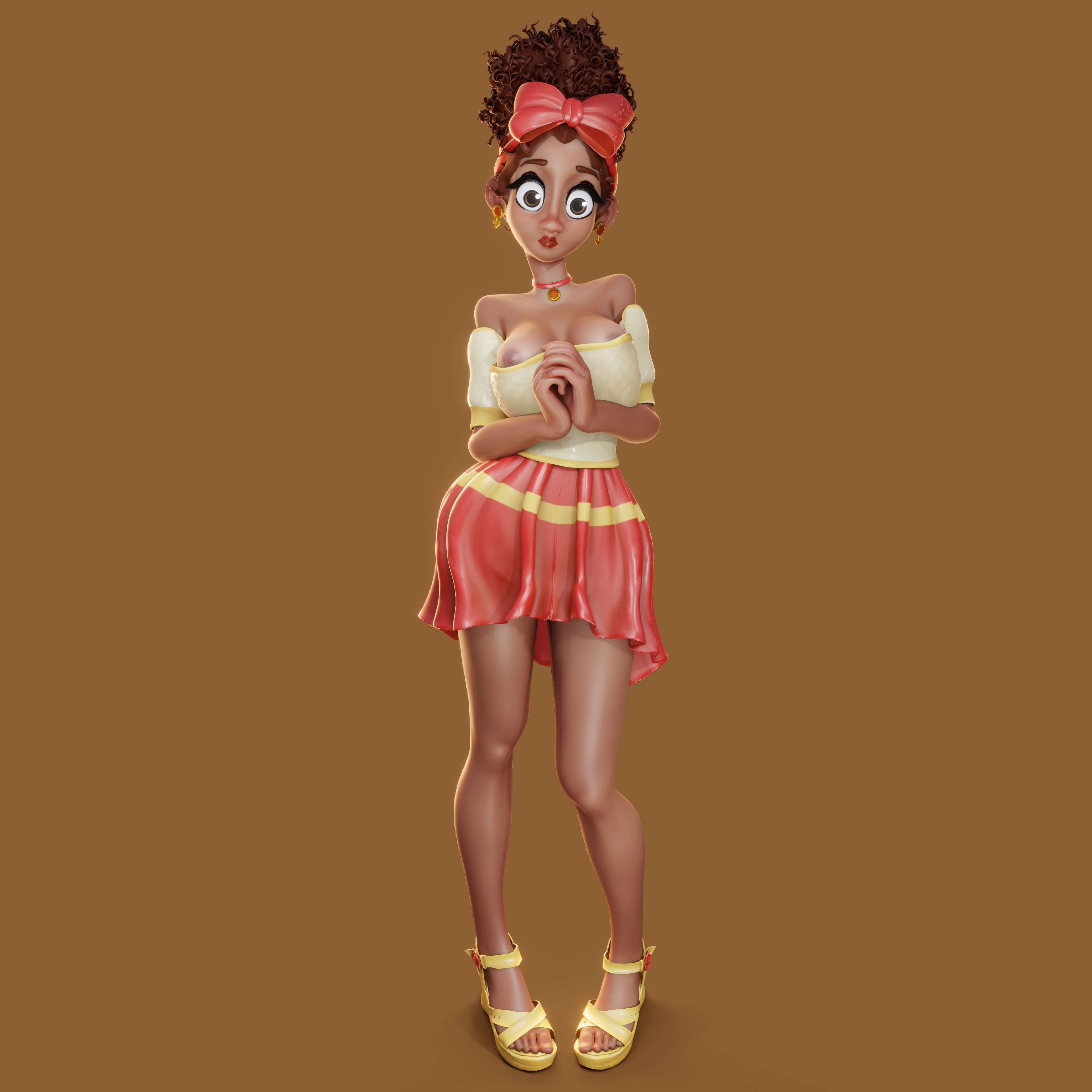 1girls, 3d, afrolatina, big eyes, blush, breasts, cleavage, colombian female, dark skin, dark-skinned female, disney, dolores madrigal, encanto, female, female only, gonkerfy, latina, nipple slip, nipples, no bra