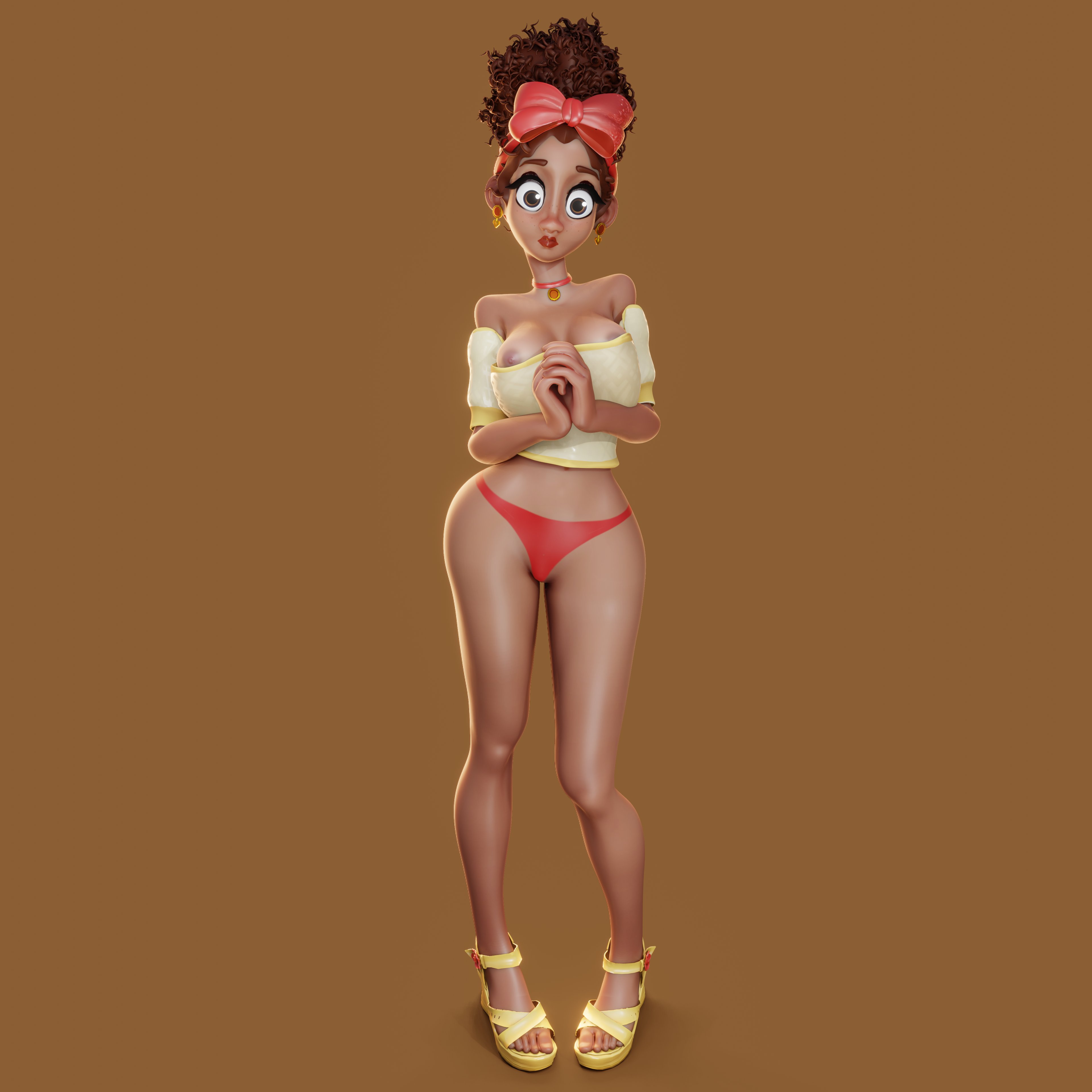 1girls, 3d, afrolatina, big eyes, blush, breasts, cleavage, colombian female, dark skin, dark-skinned female, disney, dolores madrigal, encanto, female, female only, gonkerfy, latina, nipple slip, nipples, no bra, panties