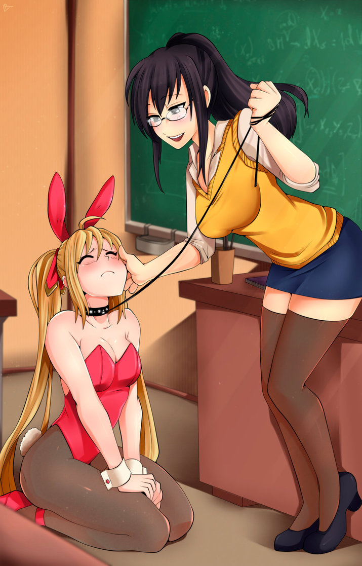 2d 2girls aiko_yumi animal_ears bdsm black_hair blonde_hair blush bunny_ears bunny_tail class classroom closed_eyes collar fake_animal_ears female female_only femdom femsub glasses high_heels hunie_(series) huniepop kneeling leash lindaroze long_hair multiple_girls naughty_face pantyhose pet_play petplay playboy_bunny ponytail rabbit_ears rabbit_tail school sitting slave slave_handles smile tail teacher teacher_and_student thighhighs tiffany_maye yuri