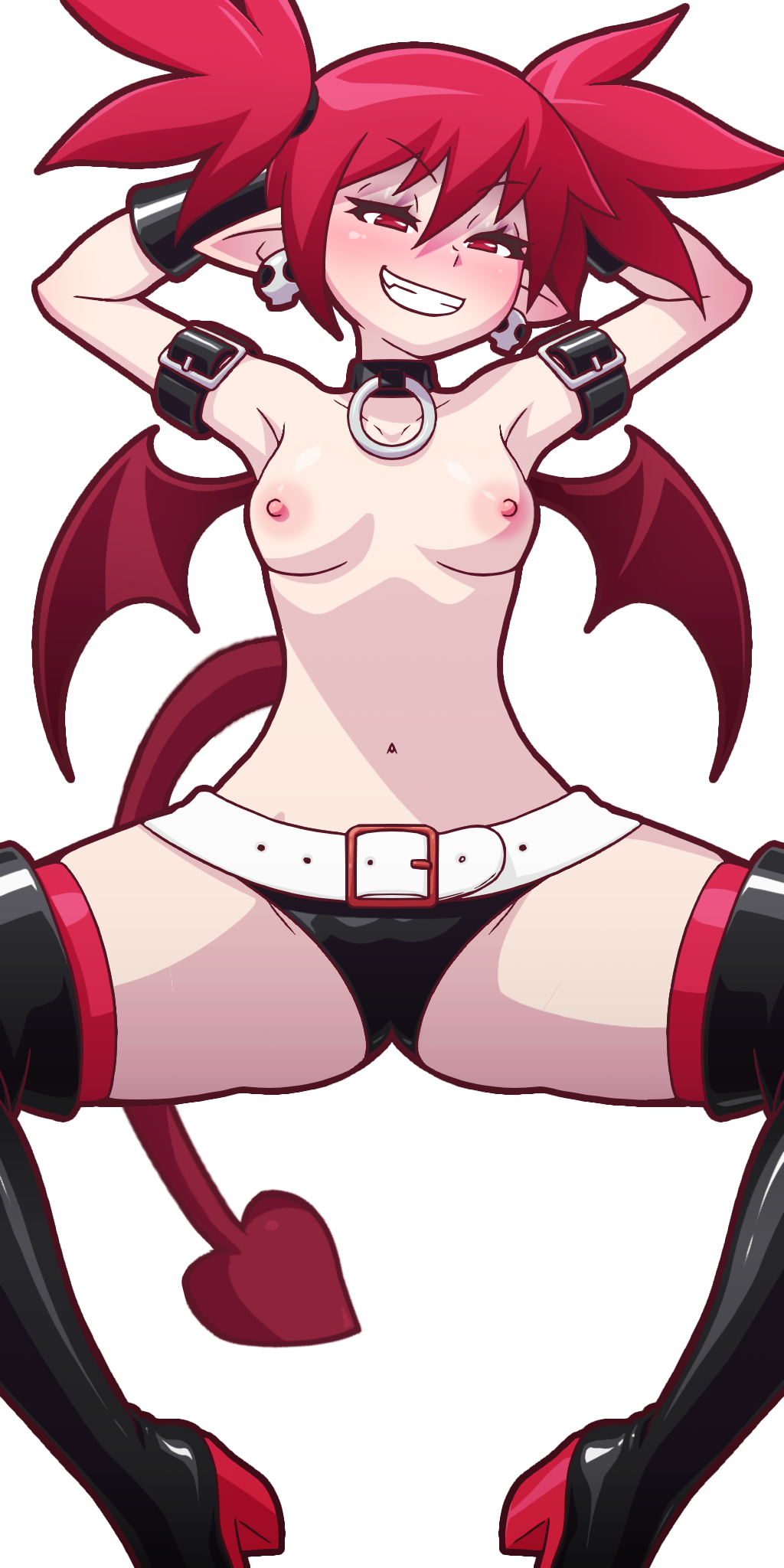 1girls 3rd_party_edit alternate_version_available areola areolae armwear bat_wings belly_button blush blushing_at_viewer bracers breasts buckle buckles choker collar collar_ring collarbone collarbones color colored demon demon_girl demon_humanoid demon_tail demon_wings demoness disgaea disgaea_1 earrings elf_ears etna eyebrows_visible_through_hair fair_skin female female_only hairband hands_behind_head jewelry laying_down legs_apart legs_spread light-skinned_female light_skin looking_at_viewer manyakis navel neckwear nipples nippon_ichi_software pale_skin petite petite_body pointy_ears red_eyes red_hair simple_background skull_earrings slim slim_girl slim_waist small_breasts smile smiling_at_viewer smirk smirking smirking_at_viewer solo solo_female teeth teeth_showing teeth_visible third-party_edit tied_hair topless topless_female transparent_background twintails wings