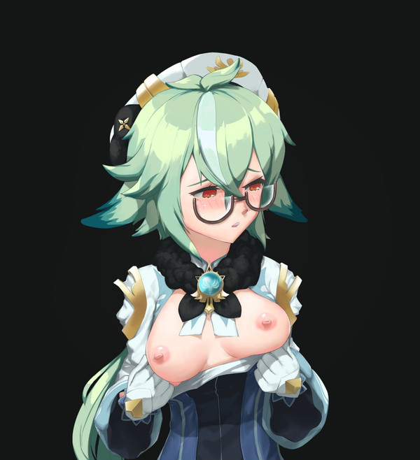 1girls, amber eyes, female, genshin impact, green hair, orange eyes, sucrose (genshin impact)