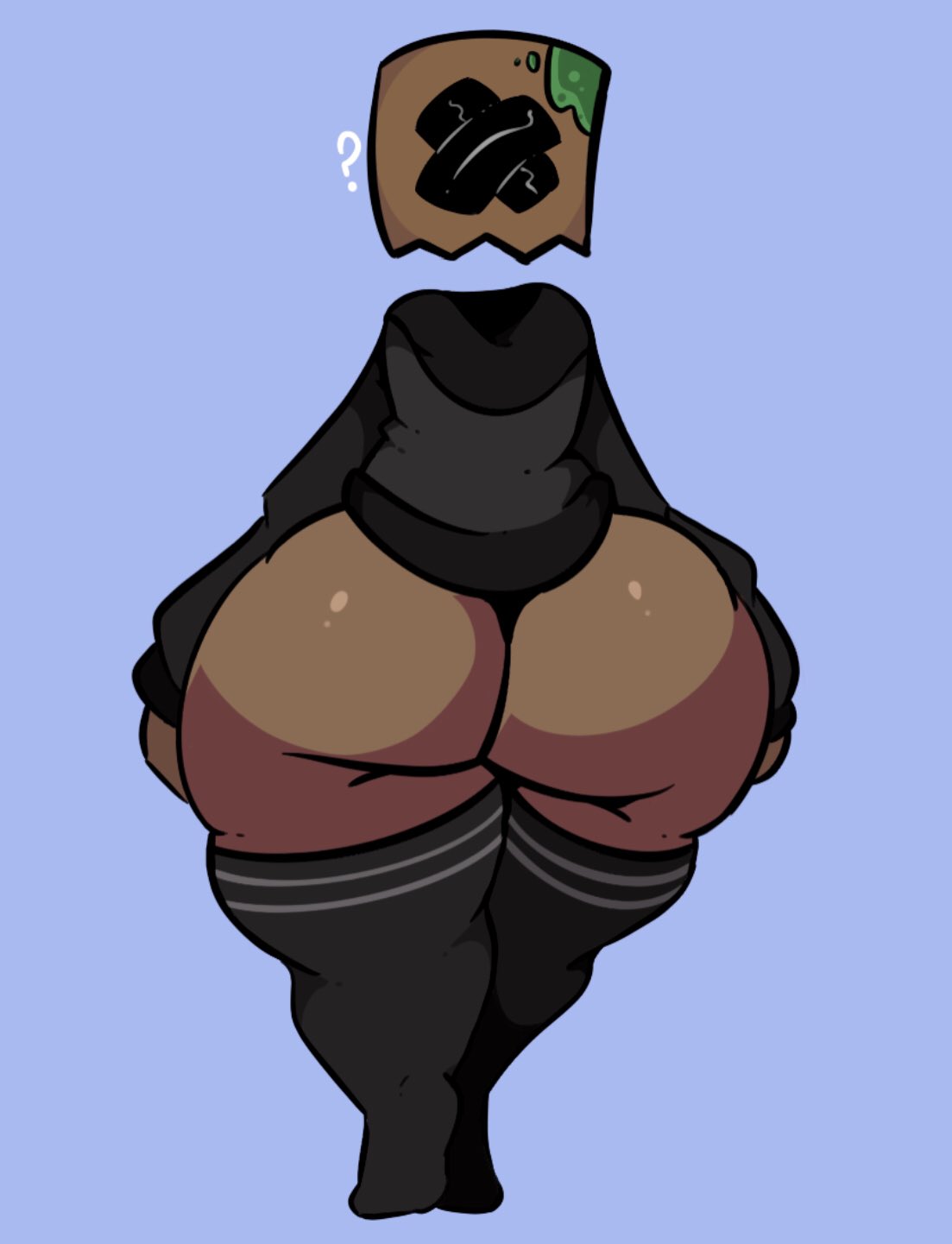 1boy ? animate_inanimate back back_view baggy_(treshbaggy) big_ass bottom_heavy bottomless clothed clothing femboy gigantic_ass huge_ass humanoid hyper hyper_ass hyper_butt jacket looking_back male male_only object_head partially_clothed solo standing thick_thighs thighhighs treshbaggy wide_hips