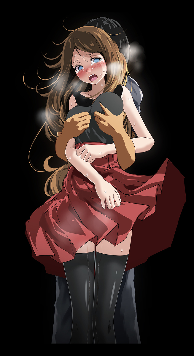 1girls, big breasts, blush, breast grab, breasts, crying, crying with eyes open, female, forced, groping, groping from behind, heavy breathing, human, human only, imminent rape, male, nintendo, pokemon, pokemon xy, pussy, pussy juice, serena (pokemon), sweat, tears, thighhighs, tsukishiro saika