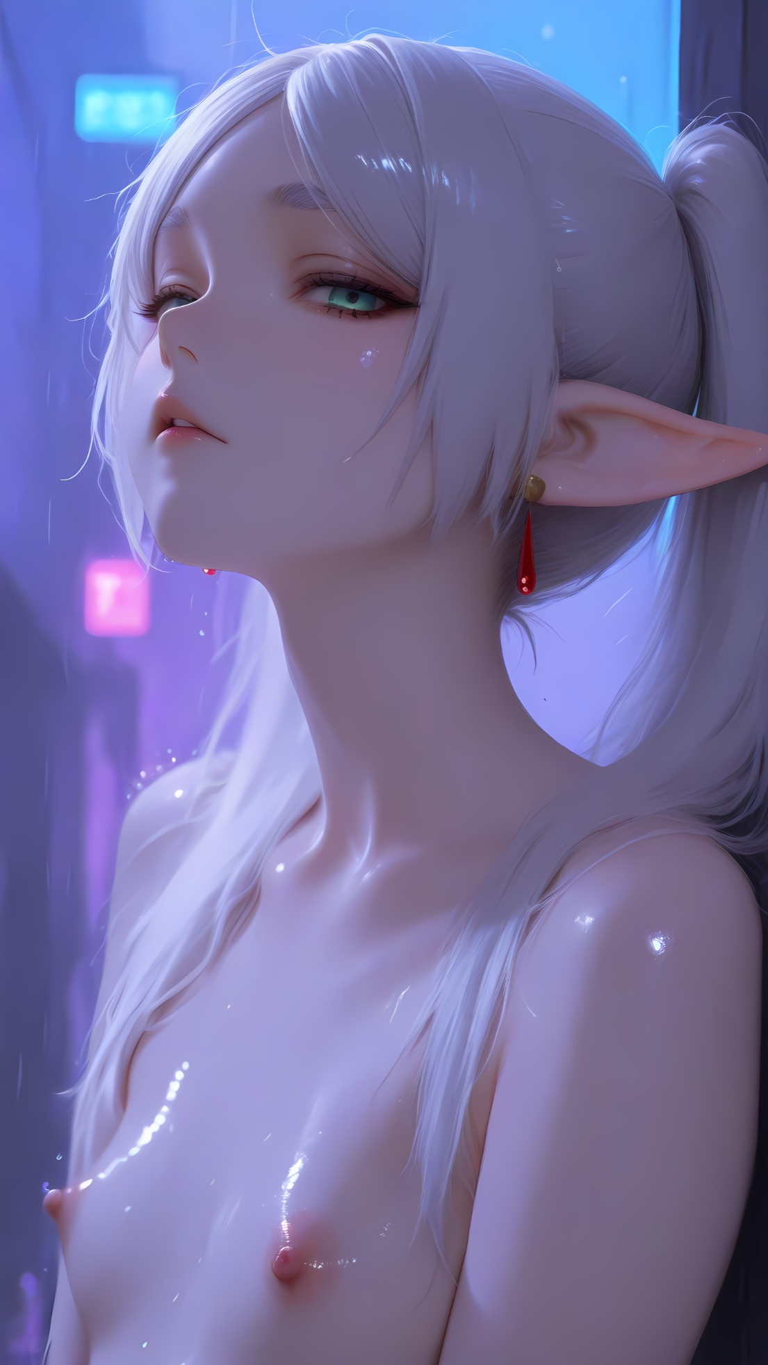 1girls, ai generated, breasts, breasts out, elf, female, female only, frieren, naked, small tits, solo, sousou no frieren