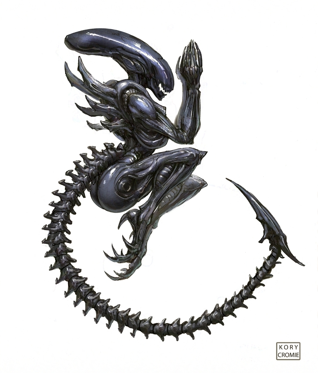 1girls, 2d, alien (franchise), alien girl, ass, black body, breasts, exoskeleton, female, female only, female xenomorph, kory cromie, monster, monster girl, solo, solo female, tagme, tail, thick thighs, thighs, white background, xenomorph, xenomorph tail