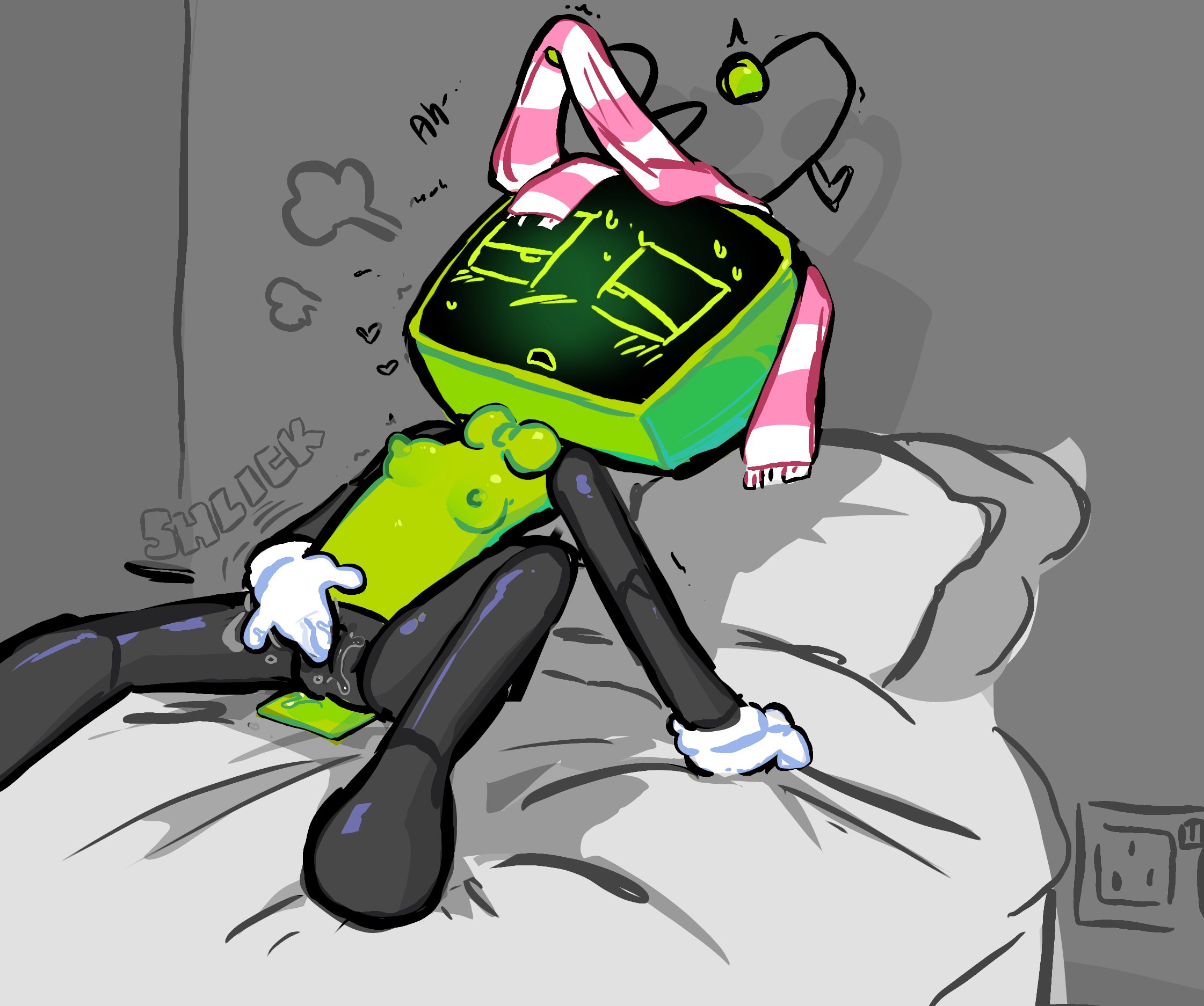 antennae, berryvision, bowtie, dandy's world, dandys world, female, female focus, female only, female solo, fingers in pussy, green body, huffing, masturbation, out of breath, pussy, robot, robot girl, scarf, scent kink, sweat, ticklesyourfeet, tv, tv face, tv head, tv woman, vee (dandy's world), wet pussy, white gloves