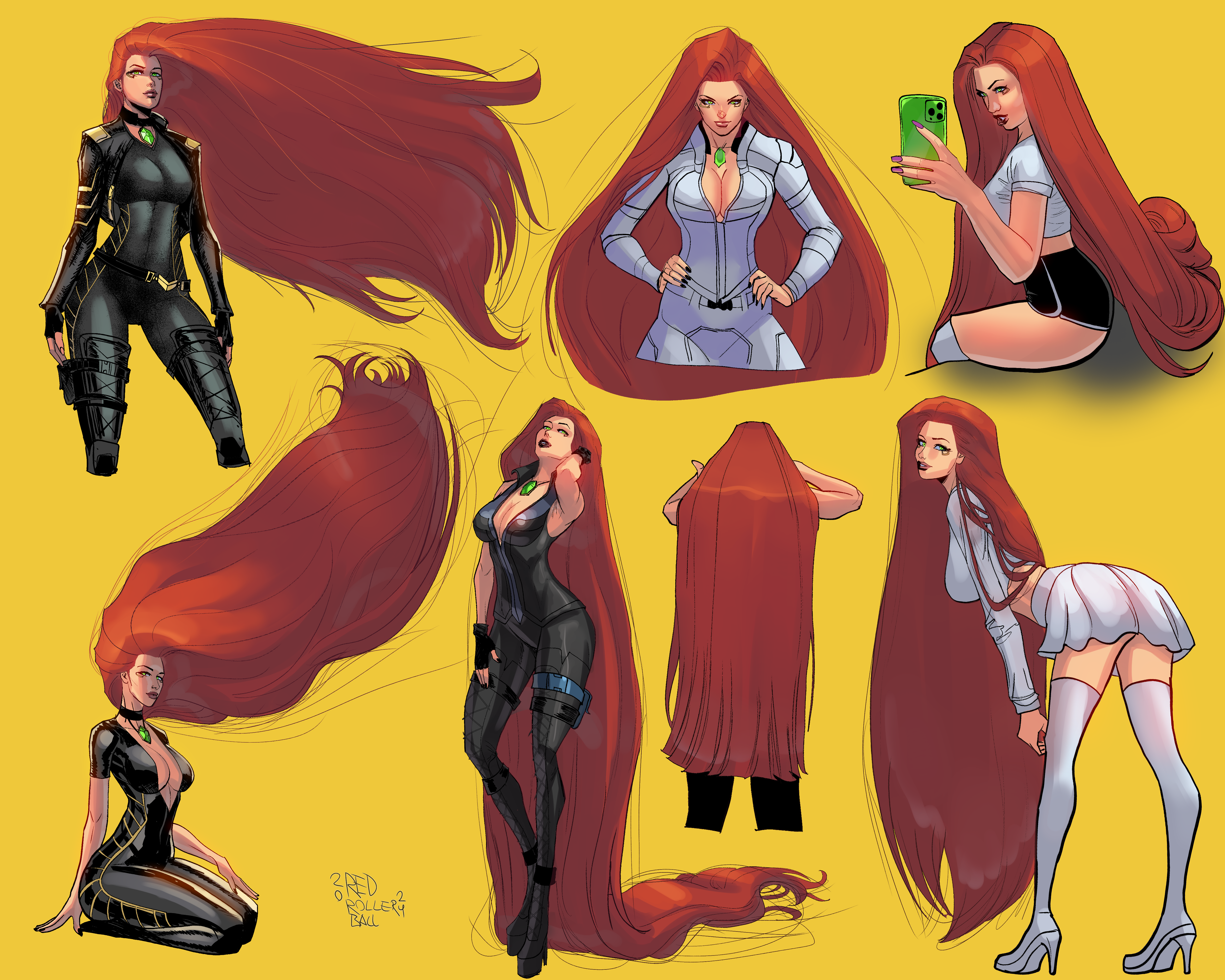 1girls, commission, female, hair fetish, hair focus, oc, red hair, redhead female, redrollerball, tagme, veronica knight, very long hair