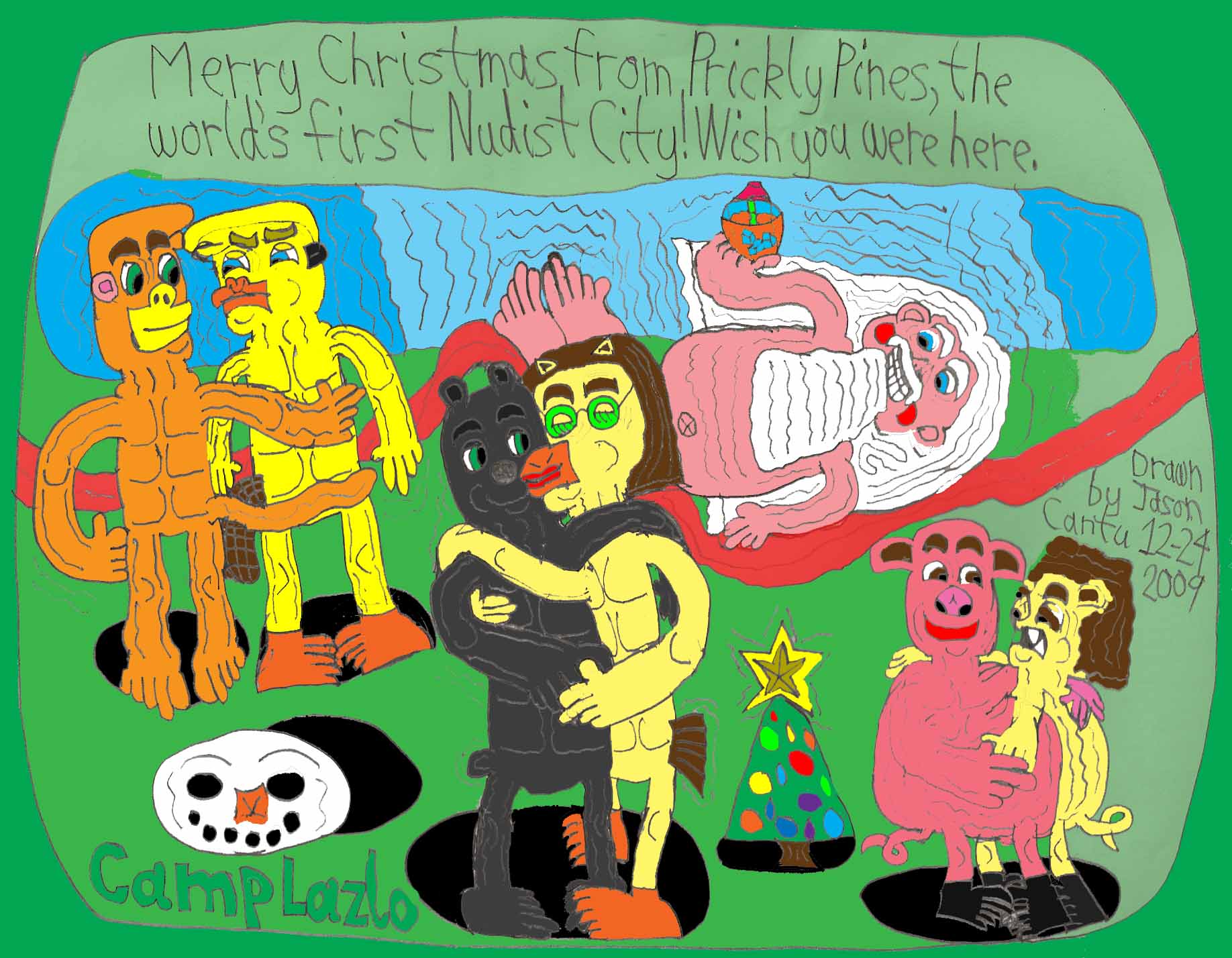 2009 4evergreen almondine artist_request camp_lazlo cartoon_network christmas edward_(camp_lazlo) lazlo male_only pothole_mcpucker rubella_mucus samson santa_claus