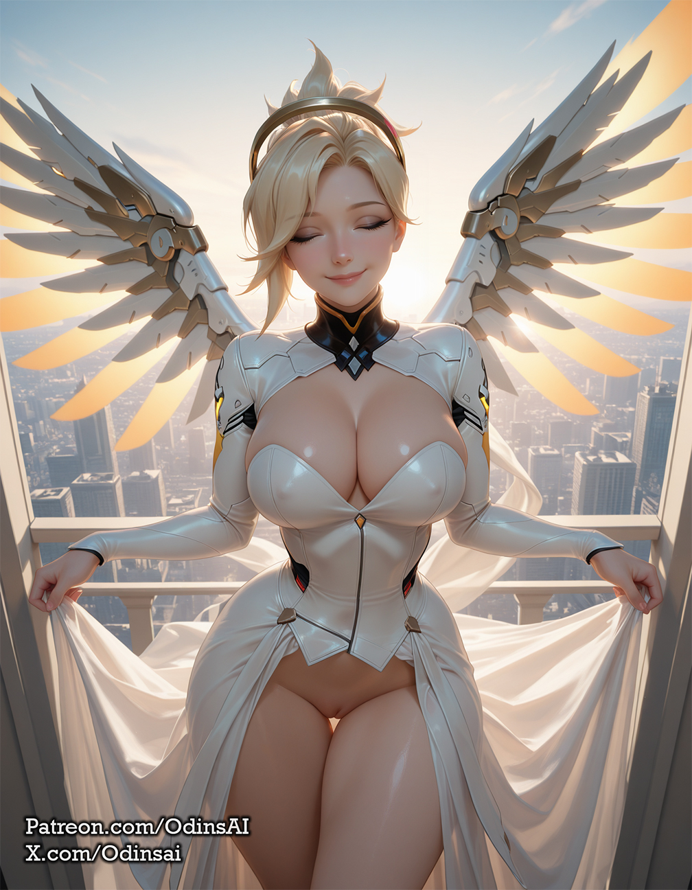 1girls, ai generated, ass, beautiful, big ass, big breasts, big butt, breasts, cute, detailed, female, female focus, female only, hi res, highres, mercy, mobile wallpaper, odinsai, overwatch, overwatch 2, perfect body, perfect legs, small waist