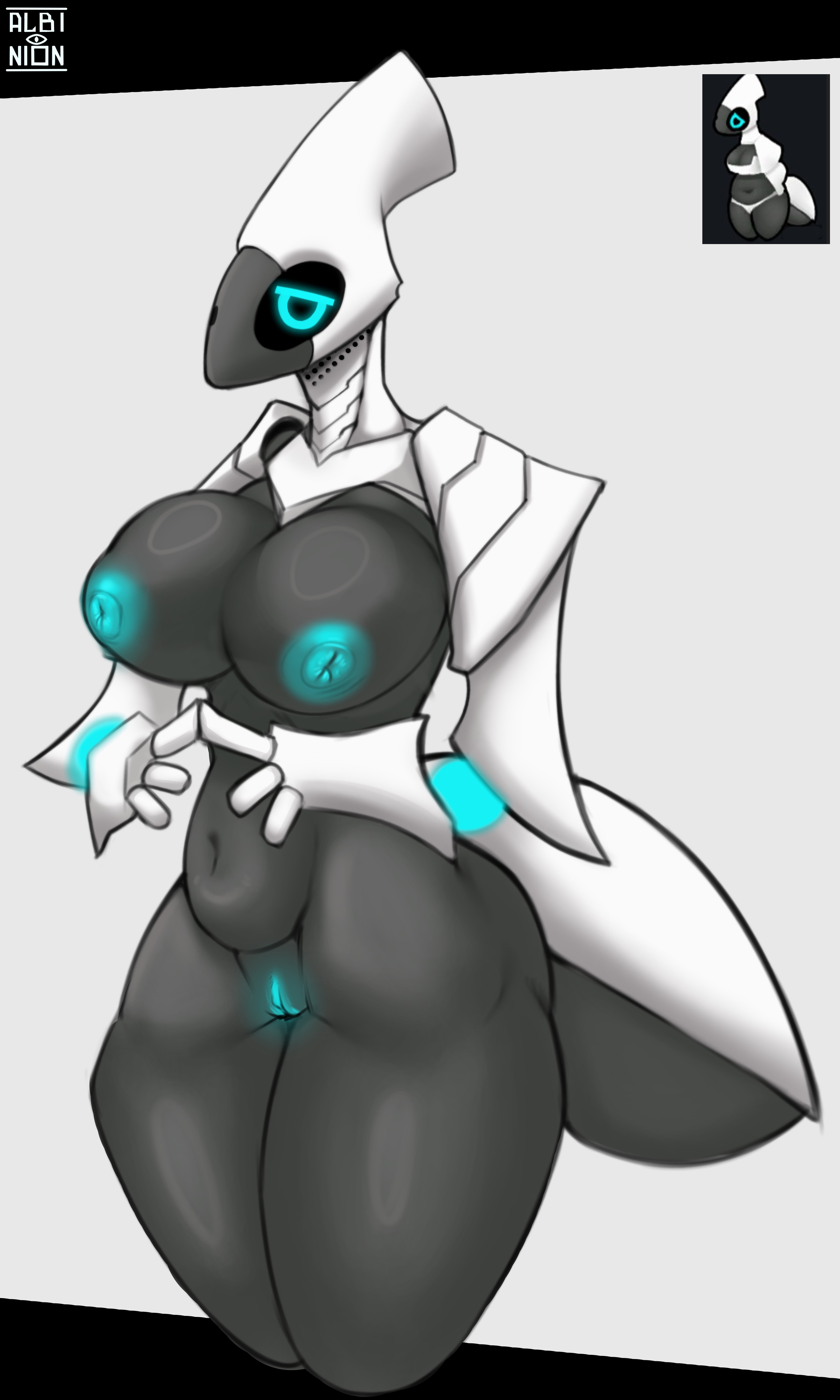 albinion, art, breasts, cybernetics, fanart, female, mechanoid, nipples, pussy, rimworld, robot, robot humanoid, sentipeda, tagme