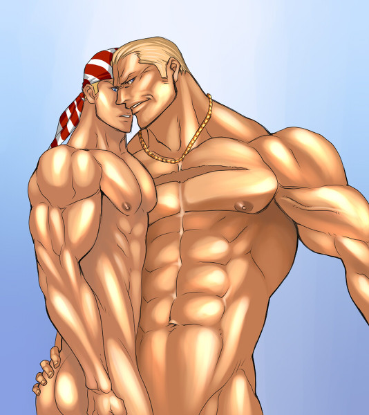 2boys ass bara billy_kane blonde_hair fatal_fury gay geese_howard hand_on_butt king_of_fighters male male_only muscular muscular_male necklace nipples nude rabbit_(artist) rabbit_(pixiv744412) simple_background snk tagme veiny_arms video_games yaoi