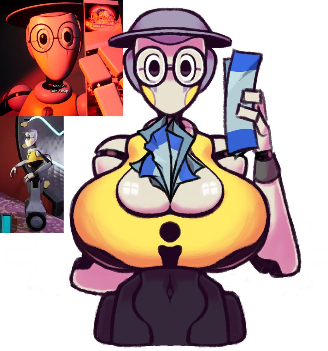 1girls animatronic big_breasts breasts five_nights_at_freddy's five_nights_at_freddy's:_security_breach glasses map map_bot reference_image robot robot_girl staff_bot staff_bot_(security_breach) tagme wallstapless