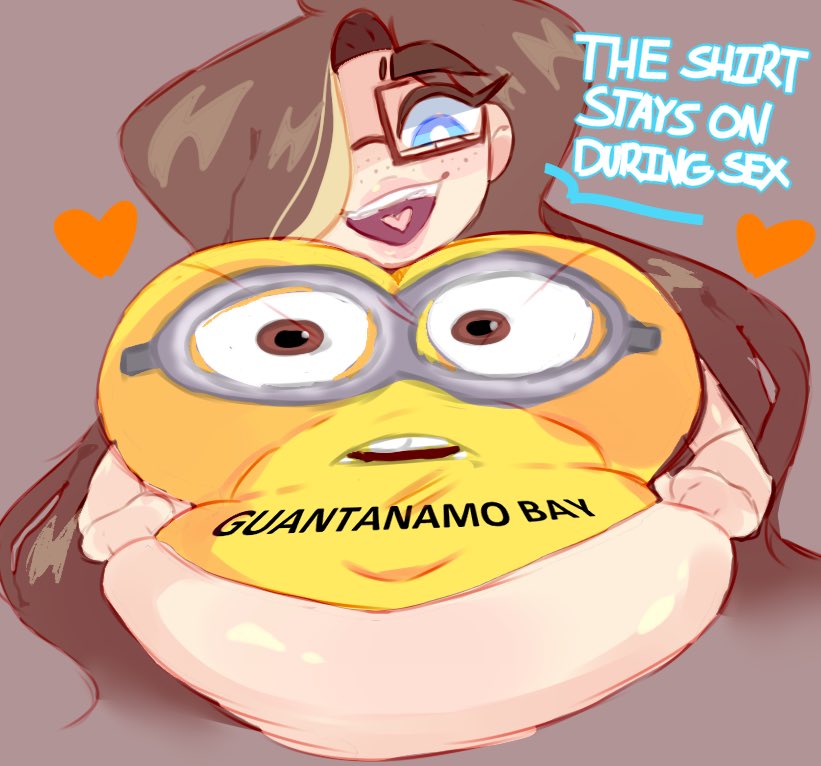 1girls big_breasts blue_eyes breasts brown_hair chubby chubby_female despicable_me dialogue english_text fat female female_only freckles front_view glasses heart hearts large_breasts light-skinned_female light_skin long_hair looking_at_viewer minion moonraige moonraige_(character) solo solo_female stomach tagme talking_to_viewer text what