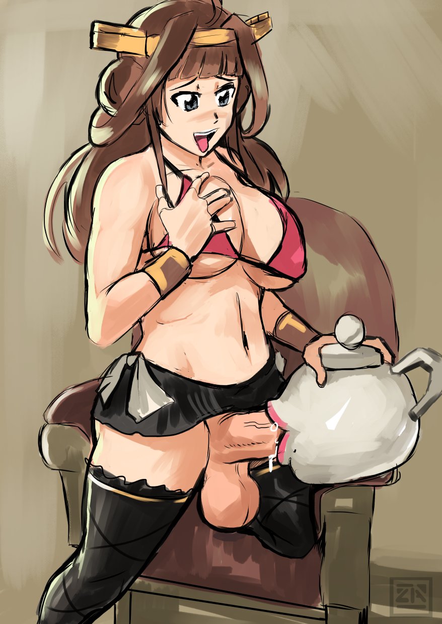 1futa 2021 artificial_vagina balls bangs big_breasts big_penis bikini breast_grab breasts brown_hair clothed clothing color erection futa_only futanari hair_ornament human improvised_sex_toy kantai_collection kneeling kongou_(kantai_collection) light-skinned_futanari light_skin long_hair masturbation miniskirt mostly_nude pale_skin penis sketch skirt solo teapot thighhighs tongue tongue_out zestysauce