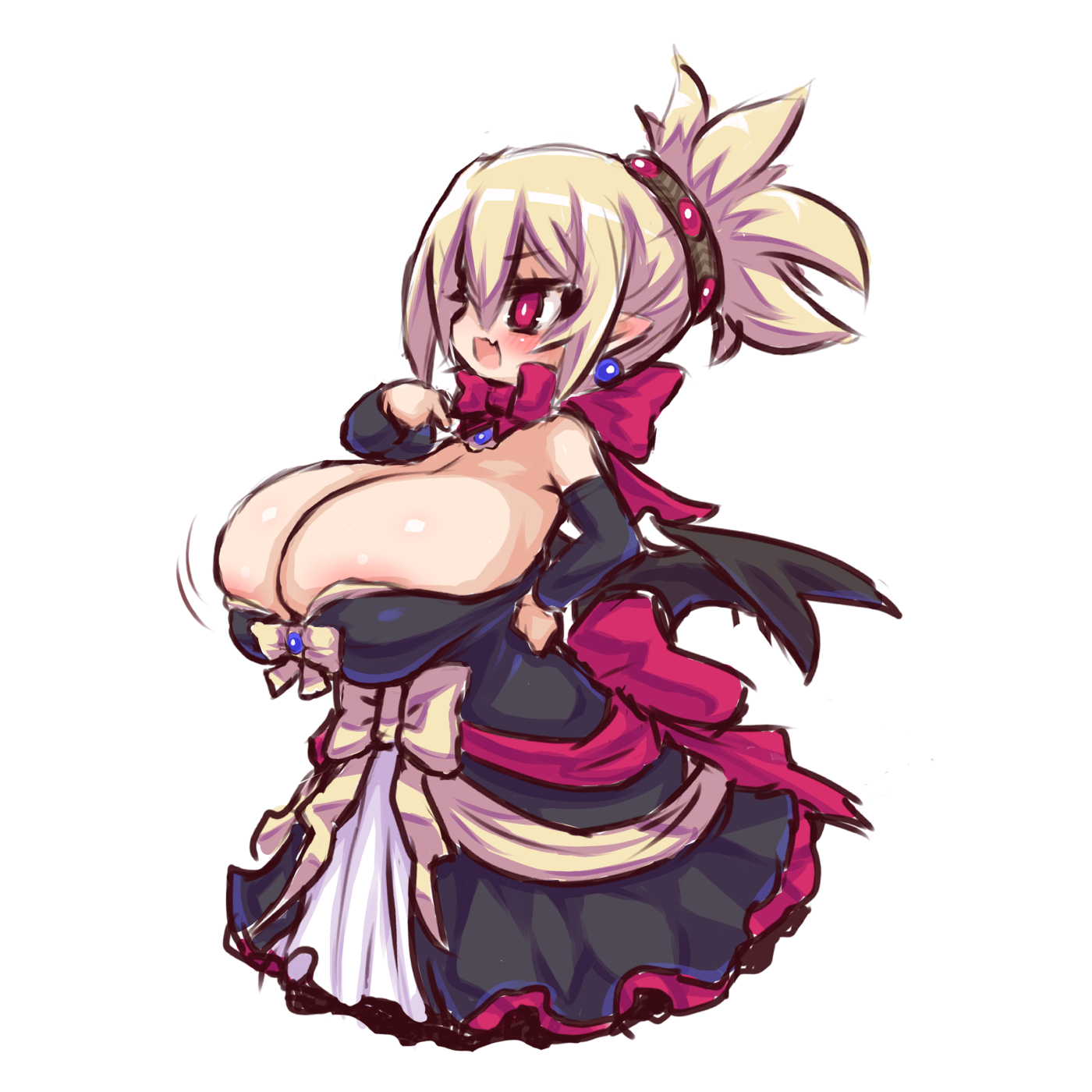 alexi (tits!), arekishi, bimbo, blonde hair, breasts, bursting breasts, cleavage, disgaea, disgaea 2, dress, female, gigantic breasts, huge breasts, hyper breasts, kakuretenai, large breasts, nippon ichi software, rozalin, shortstack, tagme