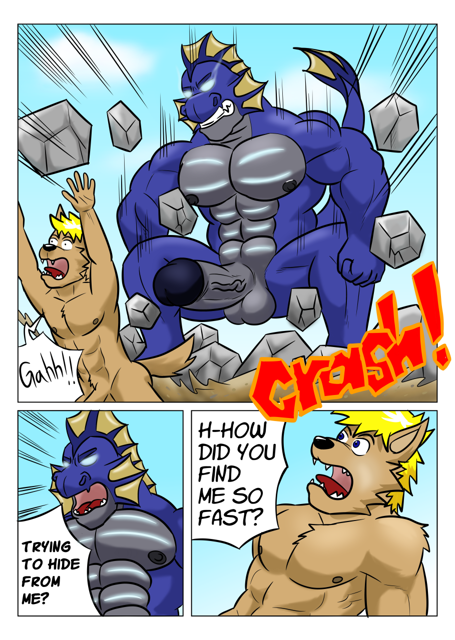 2boys abs angry anthro aquatic_dragon arms_above_head balls big_penis blonde_hair blue_body blue_eyes blue_glow blue_scales brown_body brown_fur brown_penis canid canine canis clenched_teeth cloud comic destruction dialogue domestic_dog dragon duo ear_fins ear_frill english_text erection fin frill_(anatomy) fur gay genitals gharn_(vju79) glowing glowing_eyes grey_body grey_penis grey_scales guss_(vju79) head_crest head_fin head_frill hi_res male male/male male_only mammal marine multiple_boys muscular muscular_anthro muscular_arms muscular_male nipples nude onomatopoeia outside page_30 pecs penis ride_the_wave!_(vju79) rock rubble running sand scales scalie scared screaming sky sound_effects stomping tail_fin tail_frill teeth text vein veiny_penis vju79 wide_eyed wolf