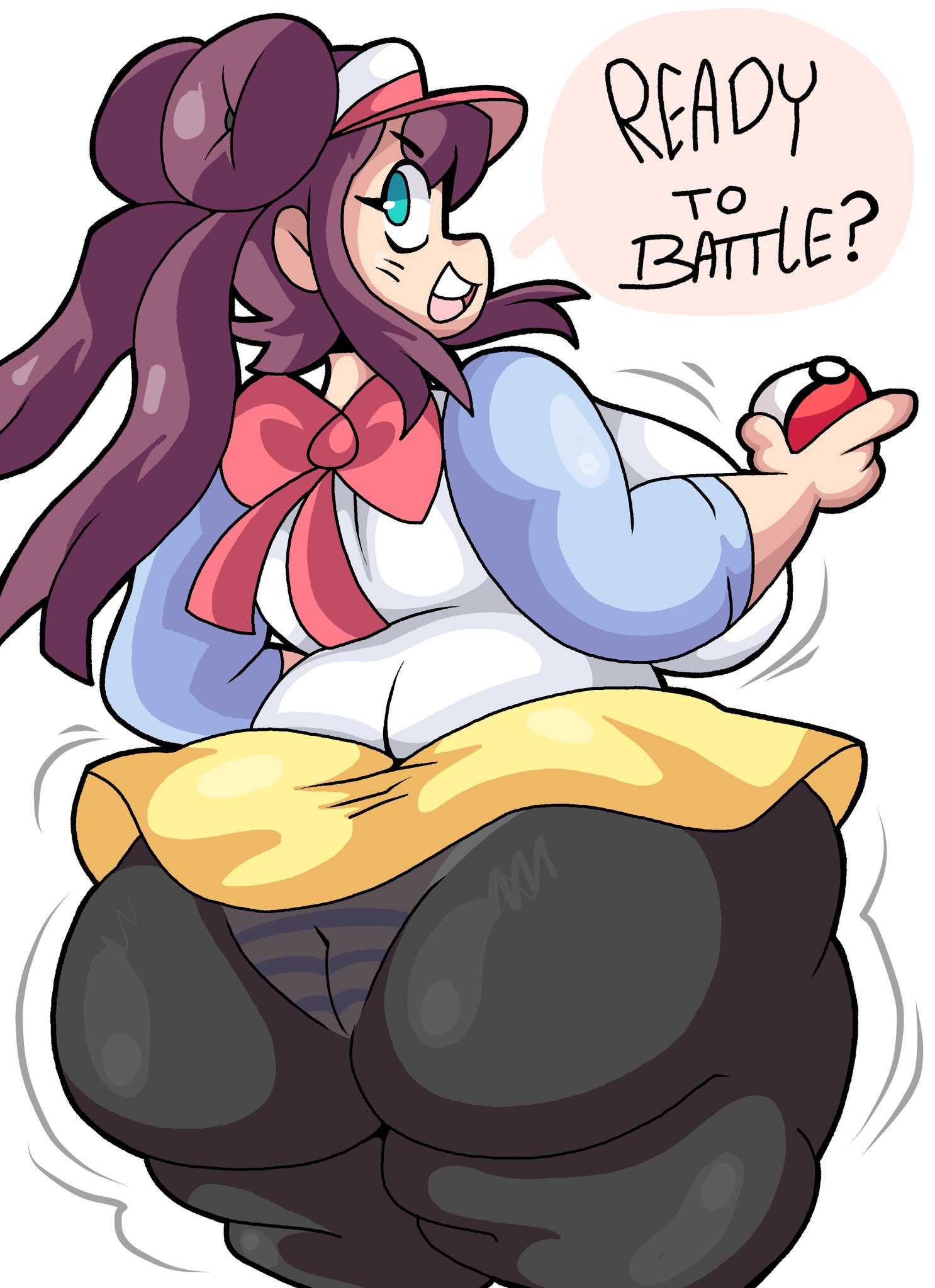 ass, bbw, big ass, big breasts, breasts, brown hair, chubby, dialogue, dork boi, female, game freak, huge ass, lewd dorky, nintendo, overweight, overweight female, panties, panties under pantyhose, pantyhose, pokemon, rosa (pokemon), solo, speech bubble, text, wide hips