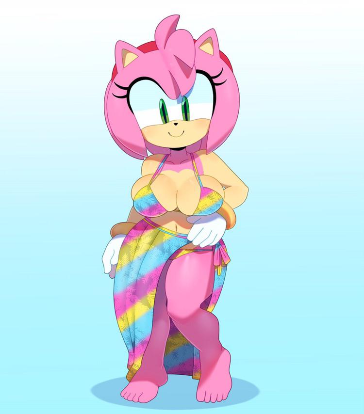 1girls 5_fingers 5_toes adorable amy_rose anthro barefoot big_breasts bikini breasts cleavage cute eulipotyphlan feet female female_focus female_only green_eyes hairband hedgehog looking_at_viewer lowres mostly_clothed pansexual pink_fur pink_hair smile solo somescrub sonic_(series) swimsuit swimwear