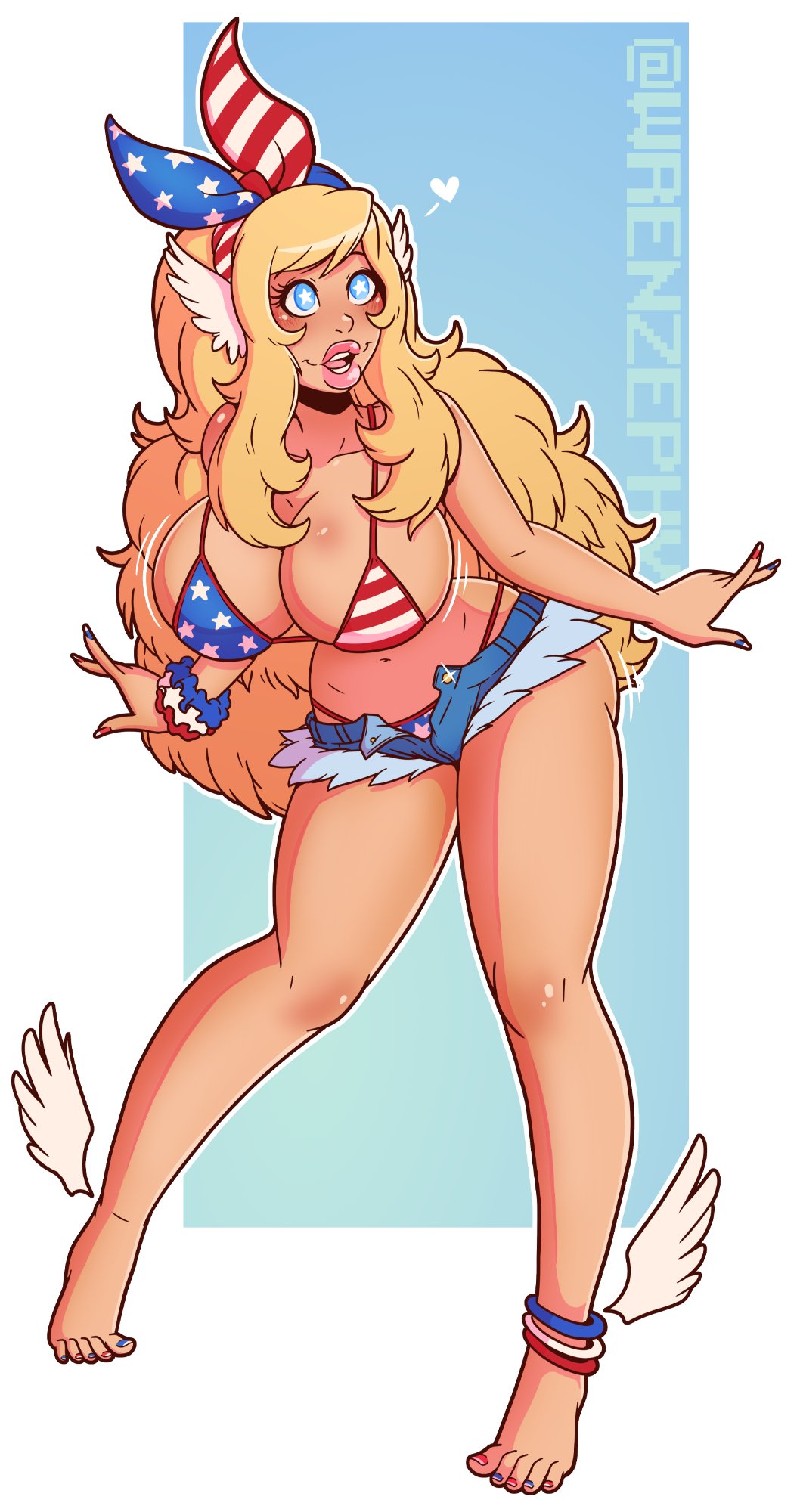 1girls, ass, barefoot, bimbo, blonde hair, breasts, female, huge ass, huge breasts, minishorts, navel, solo, solo female, solo focus, thick lips, thick thighs, wide hips, wrenzephyr2