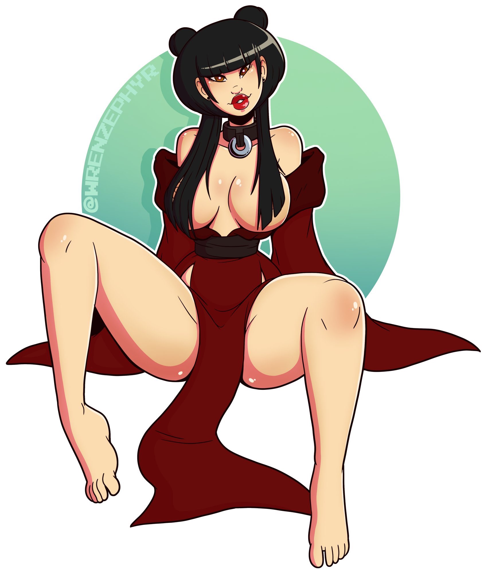 1girls, avatar the last airbender, breasts, clothing, female, fire nation, kimono, large breasts, mai (avatar), nickelodeon, open clothes, pelvic curtain, solo, thick lips, thick thighs, wrenzephyr2