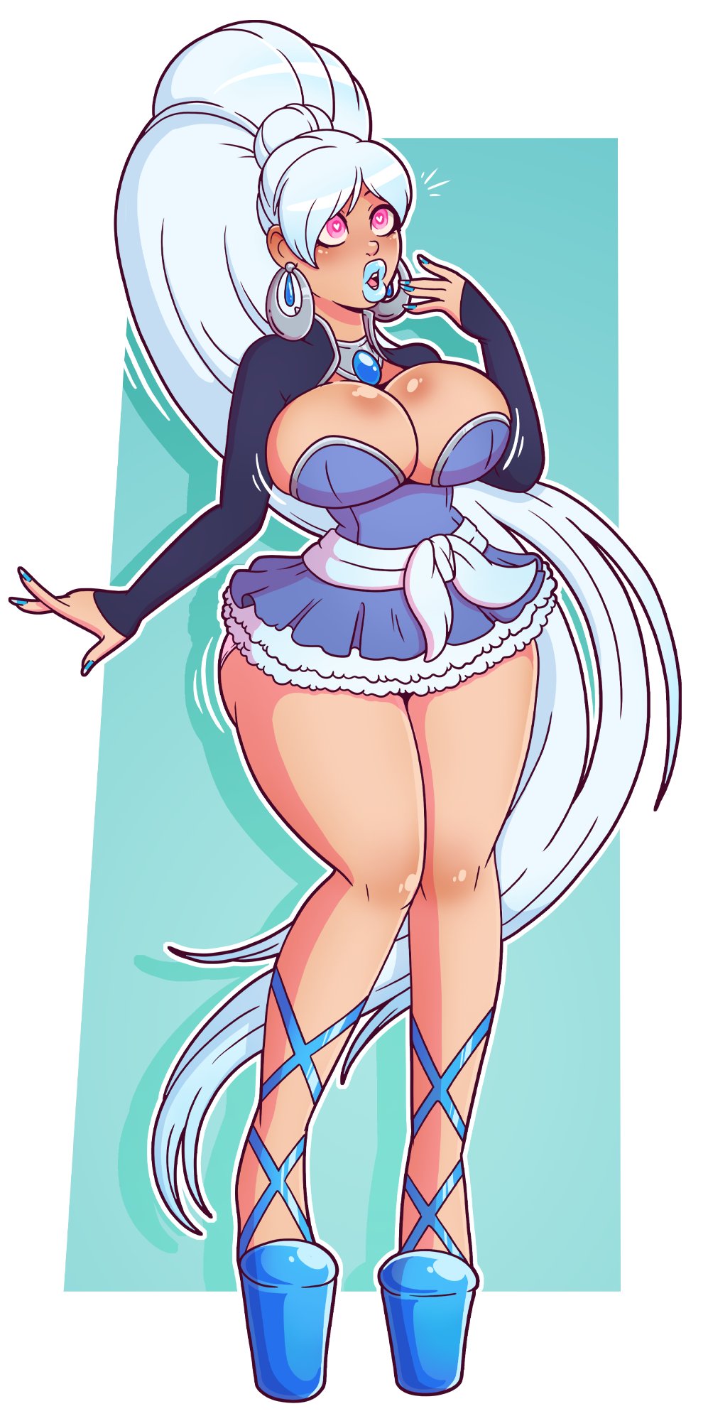 1girls, 2022, ass, bimbo, blue lipstick, breasts, eye color change, female, high heels, huge ass, huge breasts, mistral outfit, navel, pink eyes, platform heels, rwby, solo, solo female, solo focus, story at source, thick lips, thick thighs, weiss schnee, weiss schnee (mistral), wide hips, wrenzephyr2
