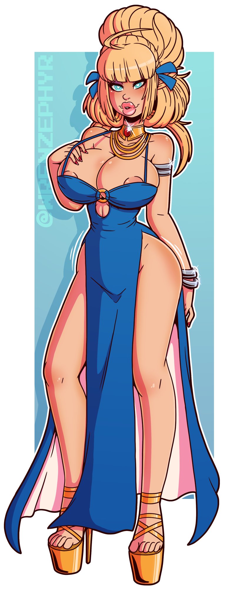 1girls, artoria pendragon, big lips, bimbo, bimbofication, blonde hair, breasts, fate (series), fate/stay night, female, female only, fully clothed, high heels, huge breasts, jewelry, light-skinned female, long dress, makeup, nipple slip, nipples, pelvic curtain, saber, solo, solo female, solo focus, tagme, tan-skinned female, thick lips, thick thighs, wide hips, wrenzephyr2