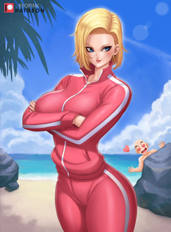 1girls android_18 blonde blonde_hair blonde_hair_female blue_eyes blue_eyes_female cameltoe cleavage curvy dragon_ball erect_nipples female huge_areolae huge_ass huge_breasts jacket kyopink puffy_nipples short_hair short_hair_female thick_lips track_jacket track_pants track_suit voluptuous wide_hips yellow_hair