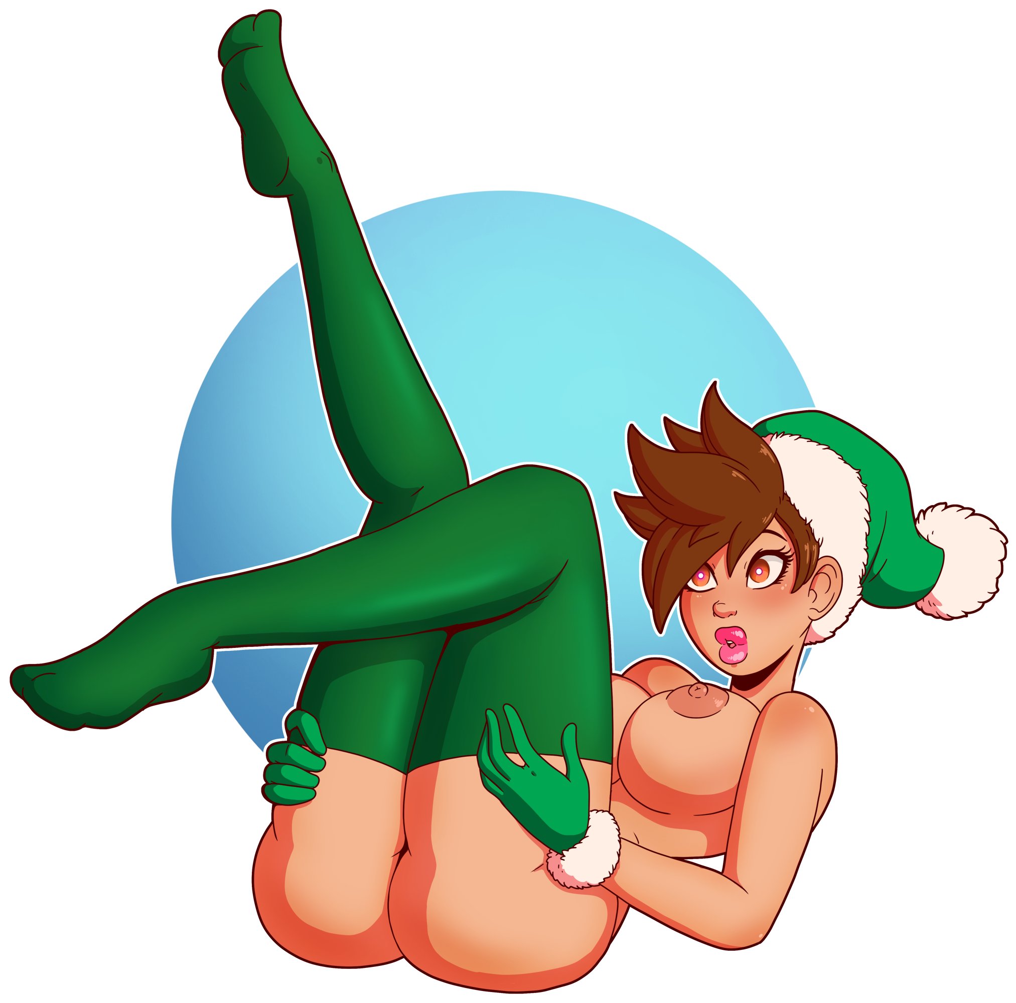 bimbo, breasts, female, large breasts, nipples, nude, overwatch, thick lips, thick thighs, thighhighs, tracer, wrenzephyr2