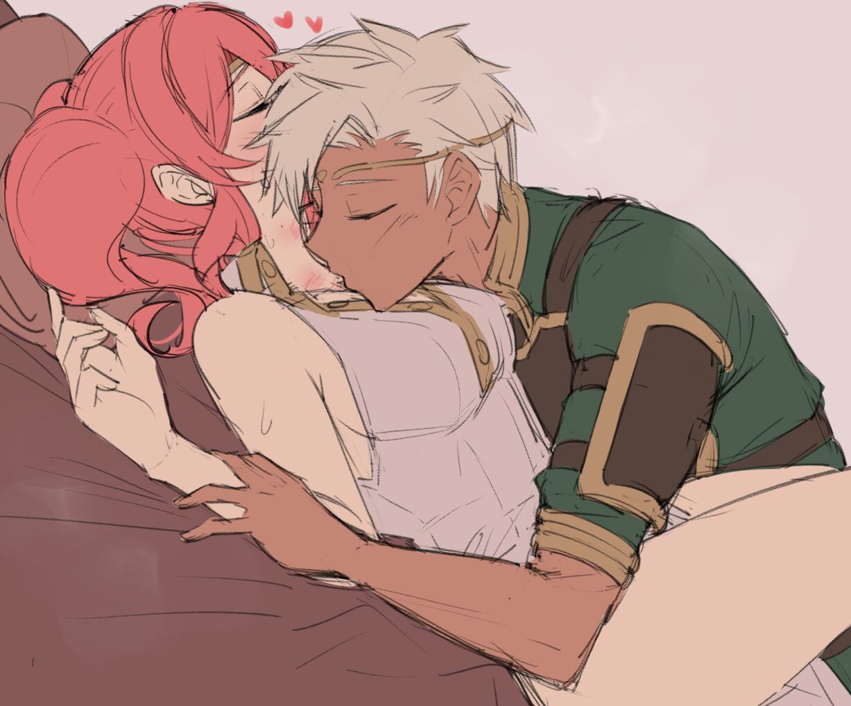 1boy, 1girls, bed, bedroom, blush, blushing, boey (fire emblem), canon couple, closed eyes, couple, couple (romantic), couple love, dark skin, dark-skinned male, ebinku, eyes closed, female, female/male, fire emblem, fire emblem echoes: shadows of valentia, fire emblem gaiden, gentle, heart, hearts, hickey, hickey marks, human, human focus, human only, in bed, in love, interracial, intimate, kiss, kissing, kissing neck, light skin, light-skinned female, love, lying, lying down, lying on back, lying on bed, mae (fire emblem), male, male/female, nintendo, relaxed, relaxing, romantic, romantic ambiance, romantic couple, soft, straight, wholesome