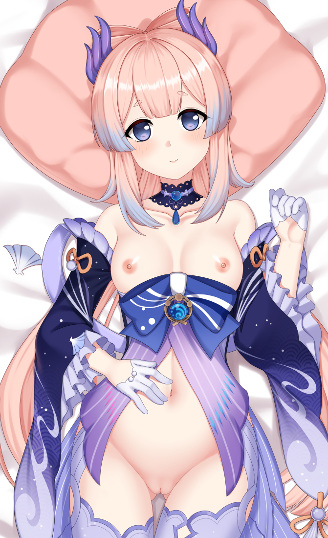 artist request, breasts, female, genshin impact, hair, pussy, sangonomiya kokomi, uncensored
