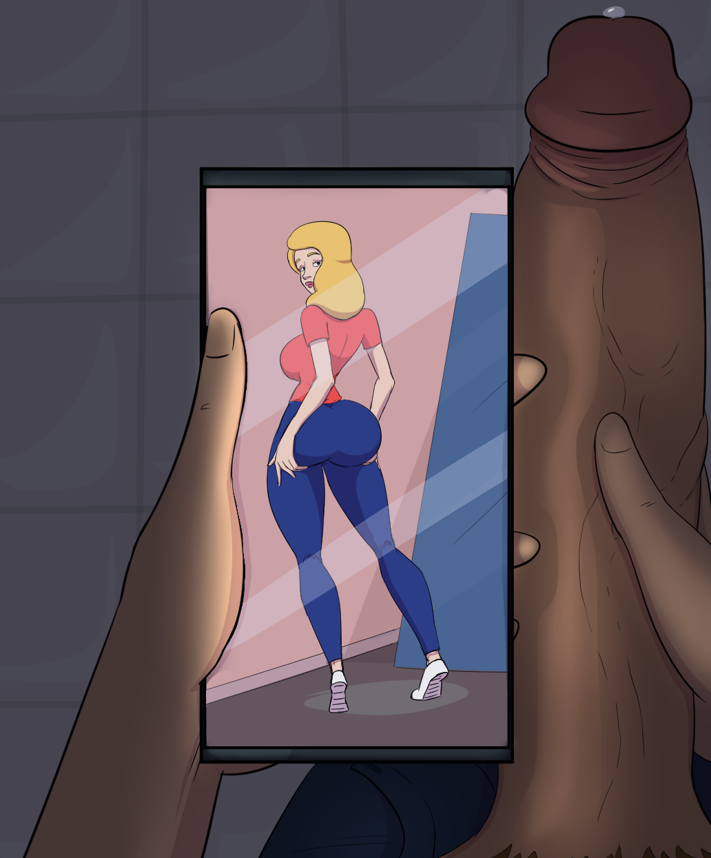 1boy 1girls 2d ass beth_smith big_ass blonde_hair diklonius female huge_ass huge_breasts implied_incest jerkingoff male masturbating masturbation mommy_kink morty_smith mother_and_son partial_male penis phone phone_screen rick_and_morty voluptuous