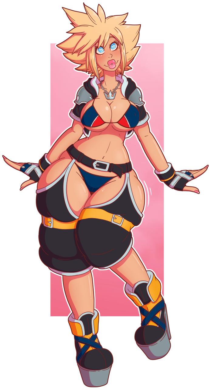 ass, bikini, bimbo, blonde hair, breasts, disney, female, genderswap, genderswap (mtf), high heels, kingdom hearts, large ass, large breasts, navel, rule 63, sora, sora (kingdom hearts), square enix, story at source, thick lips, thick thighs, wide hips, wrenzephyr2