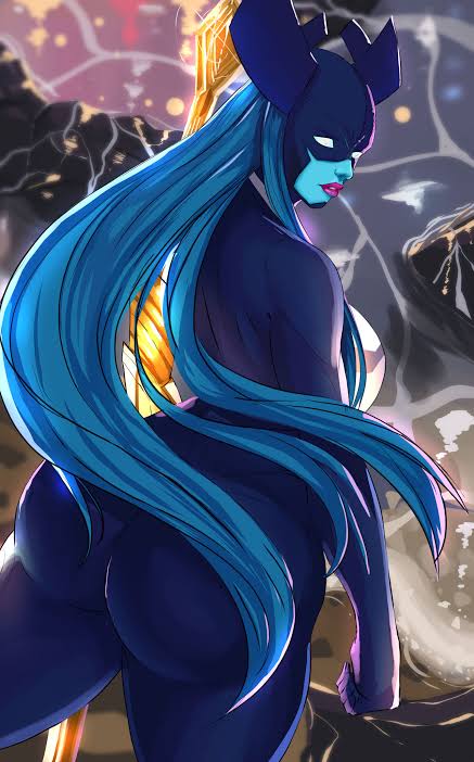 1girls alien alien_girl big_ass blue_hair blue_skin curvaceous female female_only johntazukura looking_at_viewer marvel presenting proxima_midnight