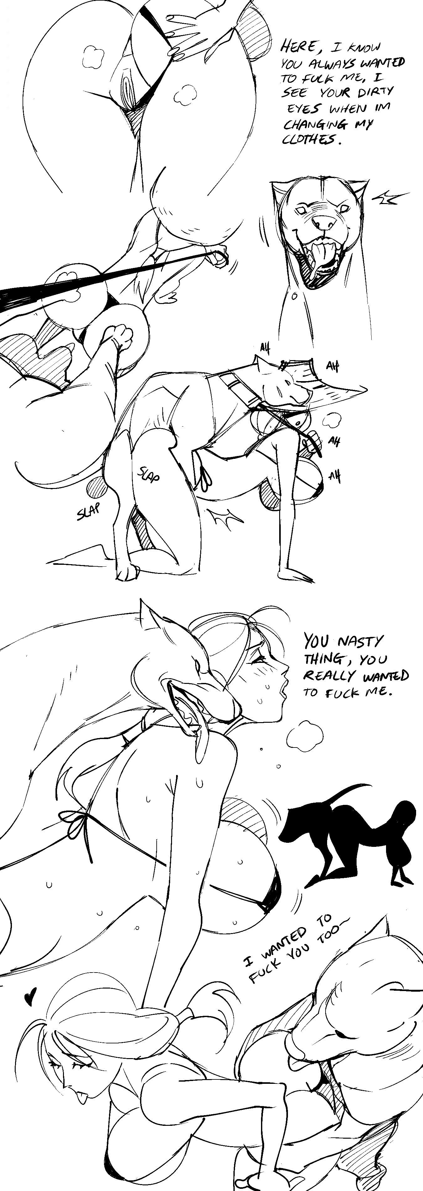 all fours, ass, balls, black and white, breasts, busty, canine, collar, doggy style, english text, female, female on feral, feral penetrating human, human, jijis-waifus, leash, male, monochrome, penis, presenting, presenting hindquarters, pussy, sex, text, zoophilia