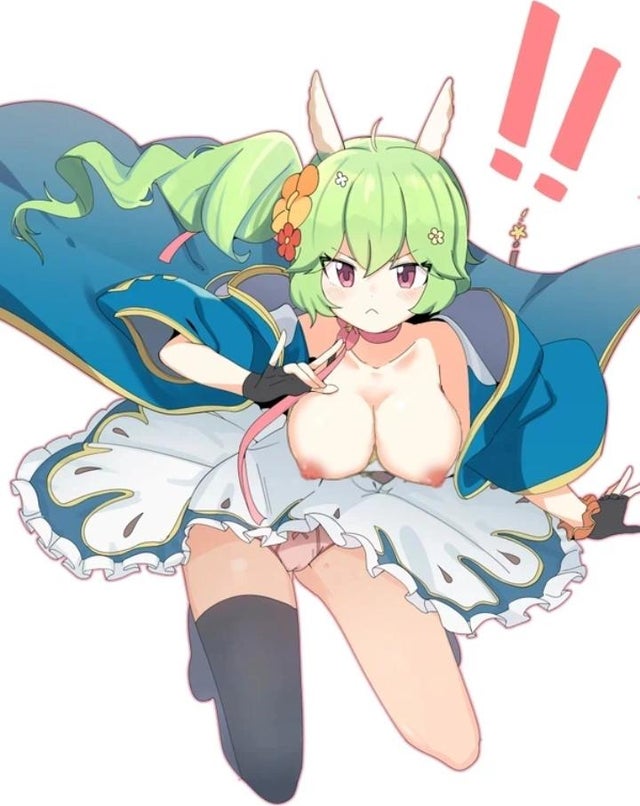 alpaca_ears boobs divine_beast_of_harvest_mayreel_(guardian_tales) green_hair guardian_tales mayreel_(guardian_tales) tagme