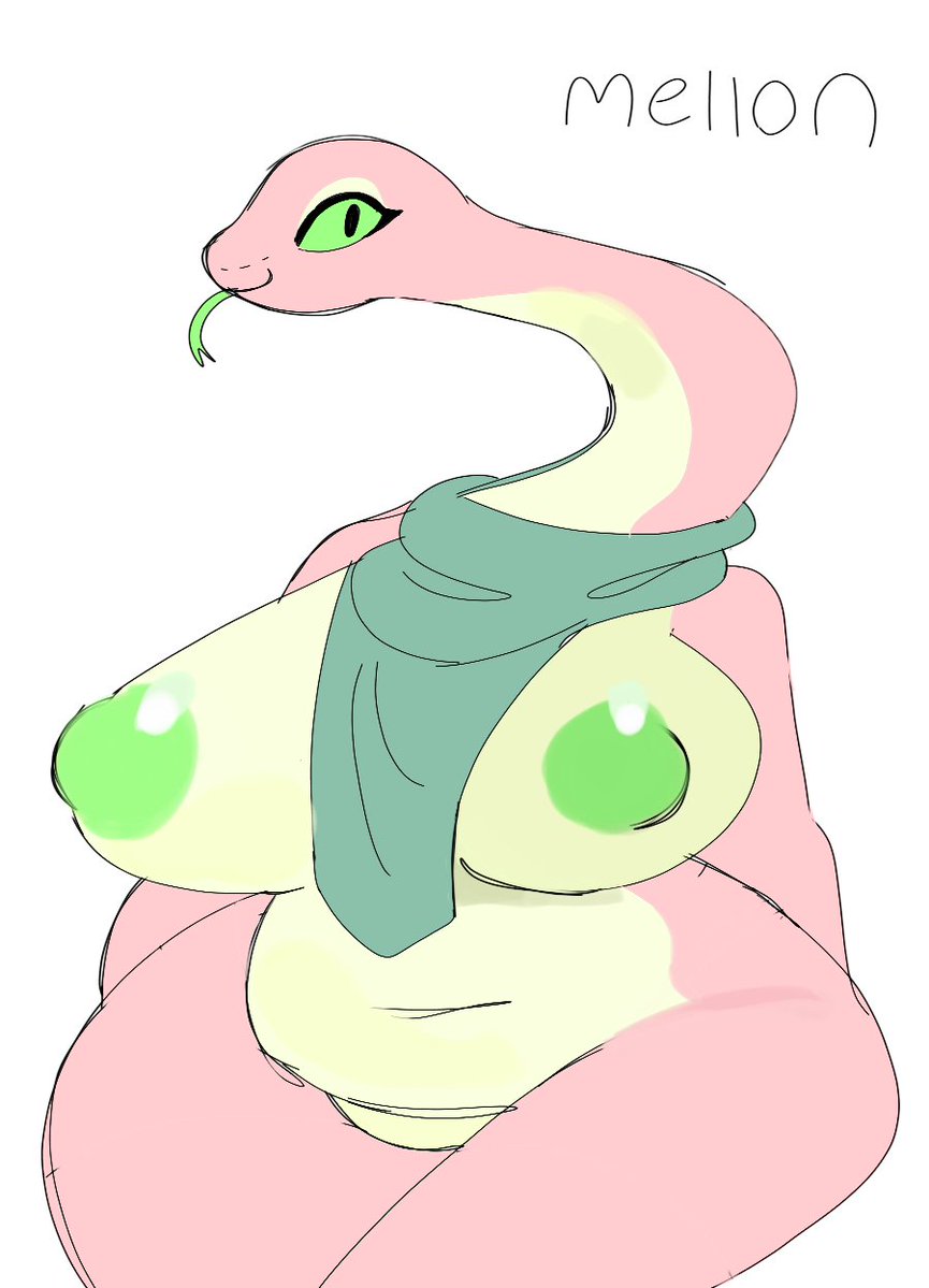 2021 anthro areola belly big_breasts biped breasts character_name chubby_female digital_media_(artwork) featureless_crotch female fluffqween forked_tongue glistening glistening_areola green_areola green_belly green_eyes green_nipples green_scarf green_sclera green_tongue grey_background half-length_portrait huge_breasts mammal model_sheet mostly_nude multicolored_body multicolored_skin navel nipples pink_body pink_skin portrait puppkittyfan1 puppychan puppychan48 reptile scalie scarf scarf_only simple_background slightly_chubby snake solo standing thick_thighs tongue two_tone_body two_tone_skin wide_hips