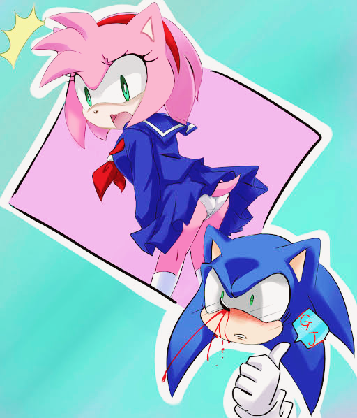 2d accidental_exposure amy_rose anthro ass color female garugirosonicshadow male nose_bleed panties pantyshot pantyshot_(standing) pink_fur pink_hair school_uniform sega skirt small_breasts sonic_(series) sonic_the_hedgehog sonic_the_hedgehog_(series) upskirt wind_lift