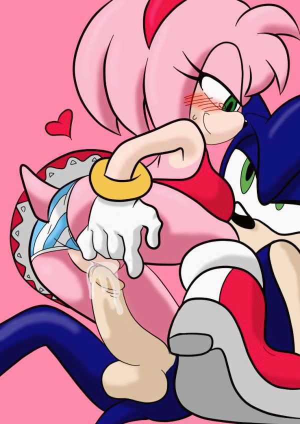 1boy 1girls amy_rose anthro assertive_female female heart imminent_penetration imminent_sex male panties pink_background pink_fur pink_hair sex small_breasts sonic_(series) sonic_the_hedgehog tojyo