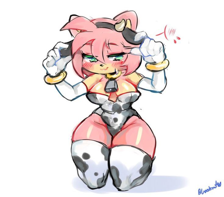 amy rose, artist request, clothing, cowbell, female, furry, pink fur, pink hair, solo, sonic (series), thick thighs, thighhighs