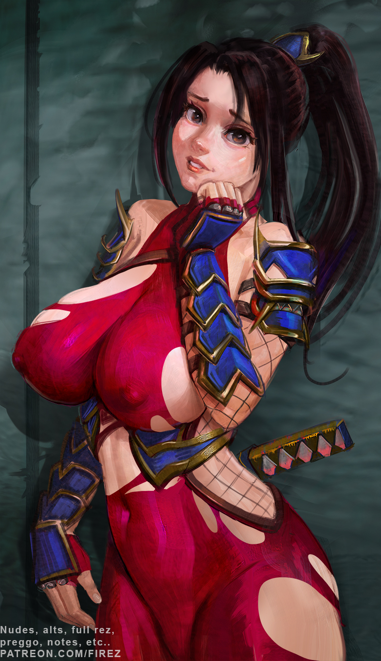 1girls big_breasts breasts erect_nipples female female_only firez fishnets light-skinned_female looking_at_viewer namco navel ninja nipples nipples_visible_through_clothing skin_tight soul_calibur taki thunder_thighs torn_clothes