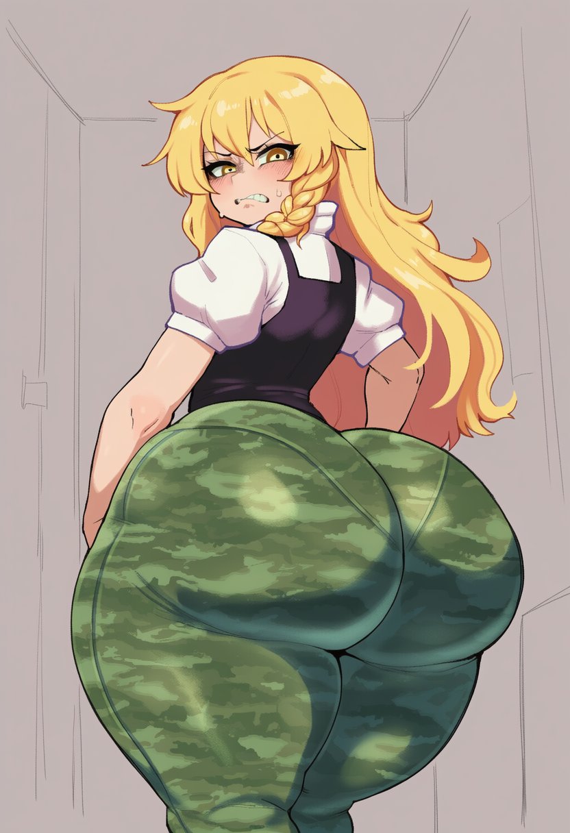 ai generated, amiamia, caught peeping, disgusted, female, goghkunn, huge ass, marisa kirisame, thick thighs, touhou