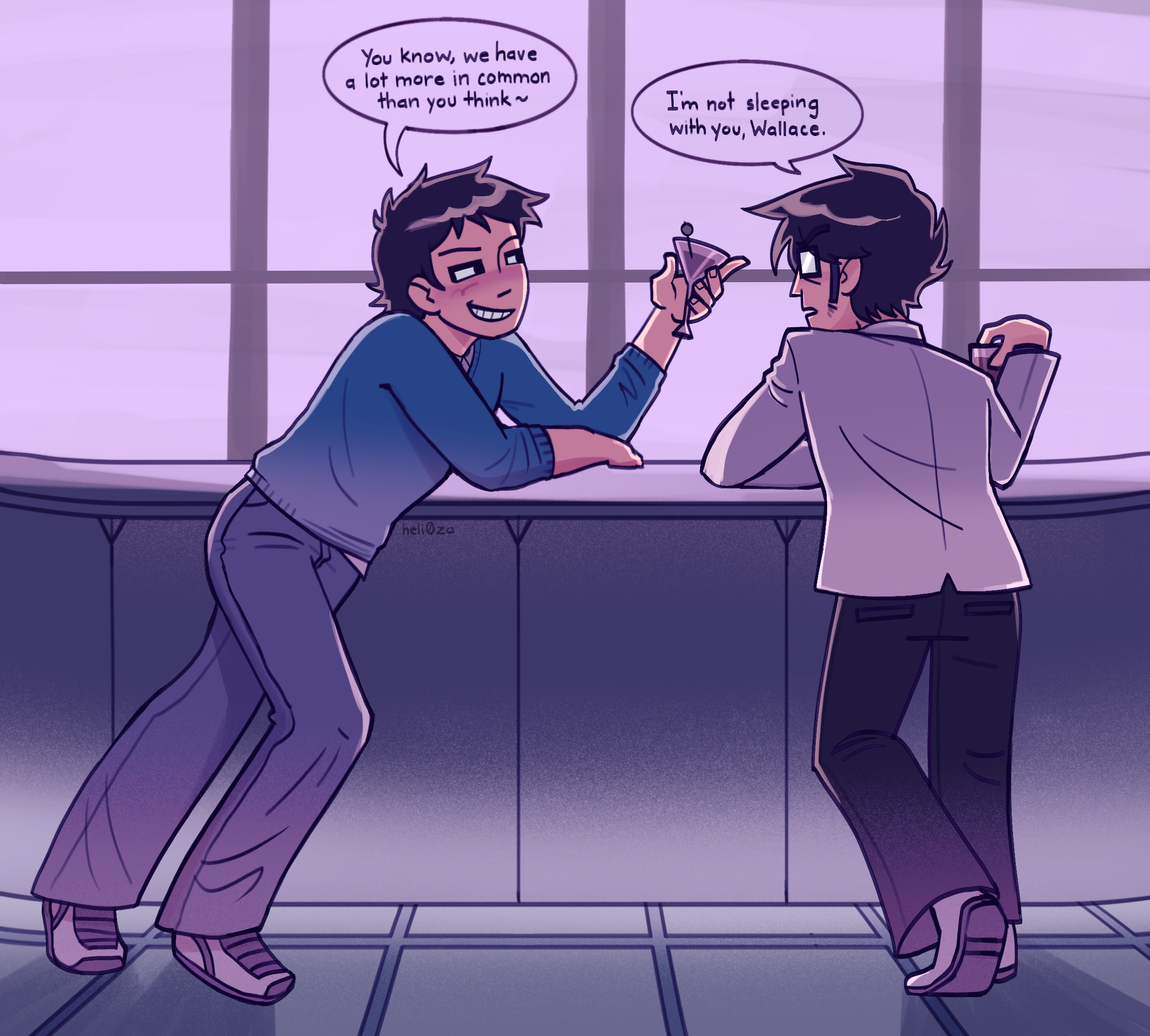 2boys, cocktail, drinking, gay, gideon gordon graves, heli0za, male, male only, propositioning, scott pilgrim, seducing, wallace wells