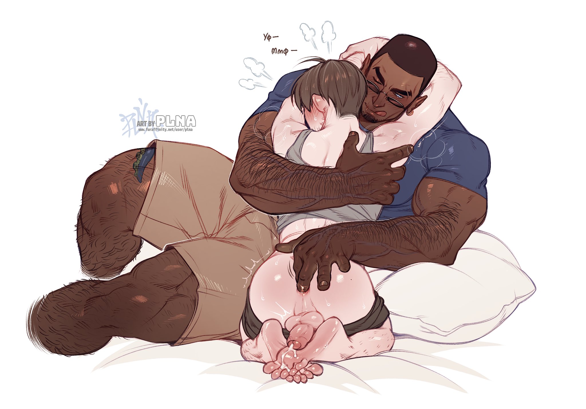 2boys, anal fingering, anal masturbation, bara, big dom small sub, blacked male, cum, cumming, cumming while penetrated, cumshot, dominant, dominant male, domination, fingering, fingering anus, fingering ass, gay, gay domination, gay male, gay sex, interracial, male, maledom, malesub, masturbation, onomatopoeia, original, original character, pants down, plna, russian text, size difference, size play, submissive, submissive male, translated, yaoi