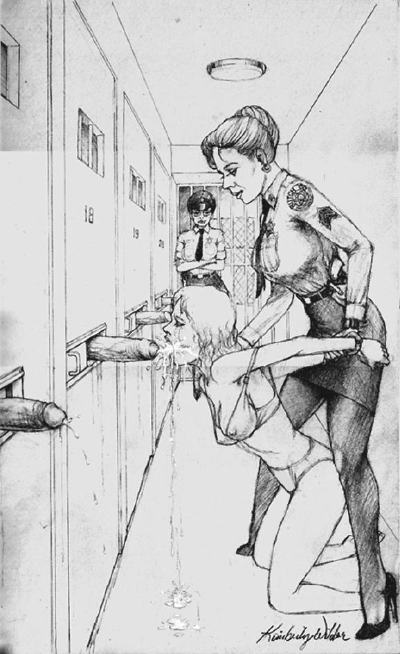 2d, 3girls, alternate version available, arms back, arms behind back, arms held back, artist request, assisted fellatio, bra, bra and panties, character request, clothed, clothed female, copyright request, cum, female, female assisted rape, femdom, femsub, forced, forced oral, glory hole, kimberly wilder, kneeling, male, maledom, monochrome, multiple boys, multiple females, multiple girls, multiple males, panties, police, police uniform, policewoman, prison, prisoner, prisoners, rape