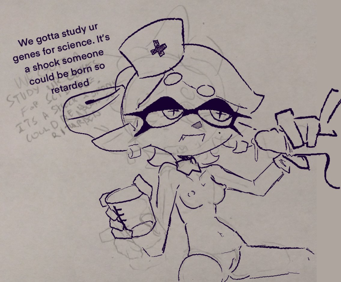 1girls, english dialogue, english text, female, handjob, insulting viewer, marie (splatoon), nurse cap, paradia-ex, sketch, splatoon, splatoon (series)