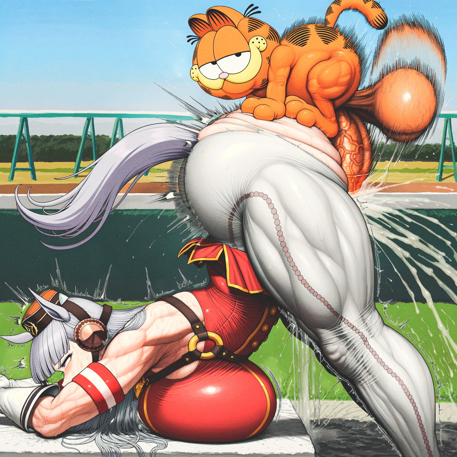 1boy, 1girls, ai generated, artist request, ass, ass bigger than head, ass up, athletic, athletic female, balls, bending over, big ass, big balls, big breasts, big thighs, blush, blushing, bottom heavy, breasts, bubble butt, cat ears, cat tail, climax, crossover, cum, cum drip, cum in pussy, cum inside, defeat, defeated, defeated heroine, doggy style, dripping cum, eastern and western character, ejaculation, enormous ass, enormous balls, enormous breasts, enormous penis, enormous thighs, fat ass, female, female penetrated, forced, forced sex, funny, garfield (series), garfield the cat, gigantic ass, gigantic balls, gigantic penis, gloves, goddamnparasite, gold ship (umamusume), horse ears, horse girl, horse tail, huge ass, huge balls, huge breasts, huge cock, hyper, hyper ass, hyper balls, hyper genitalia, hyper penis, impregnation, interspecies, large ass, large breasts, larger female, larger penetrated, light skin, light-skinned female, long hair, looking at viewer, male, motion lines, muscular, muscular female, orgasm face, paramount skydance corporation, paws, inc., penetration, penis, pussy, pussy ejaculation, pussy juice, pussy juice drip, raped, raped female, ripped clothing, ripped pants, rough sex, round ass, sex, size difference, squatting, squirting orgasm, sweat, sweatdrop, sweating, sweaty, sweaty body, thick thighs, thunder thighs, tight clothing, toned, toned female, top heavy, trembling, umamusume, veiny penis, voluptuous, voluptuous female, weird crossover, white hair, wide hips