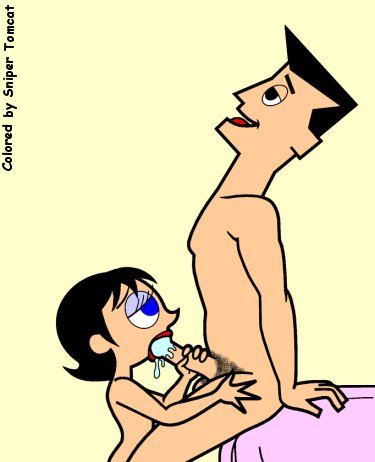 black_hair blue_eyes fellatio female male ms._keane nudity penis powerpuff_girls professor_utonium red_lipstick saliva sniper_tomcat straight_hair