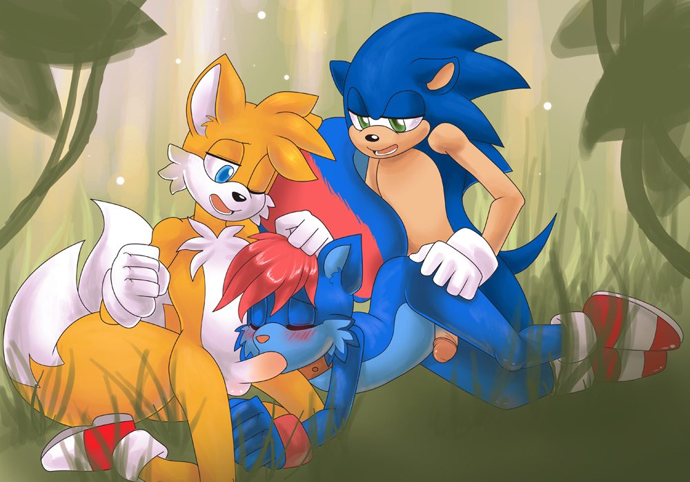 anthro canine day fellatio fox fur furry hedgehog interspecies kneeling male male_only mammal multiple_males nude oral original_character outdoors penis sex sonic_(series) sonic_the_hedgehog syberfox tails yaoi