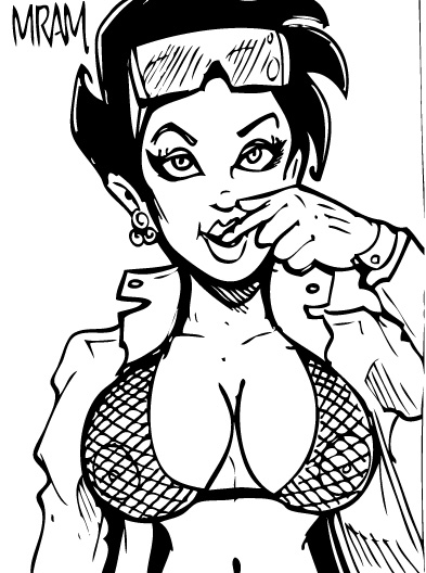 1girls areola areolae asian breasts eyewear_on_head female female_only fishnet_bra jubilation_lee jubilee marvel monochrome nipples ramnation solo straight_hair sunglasses_on_head tagme x-men